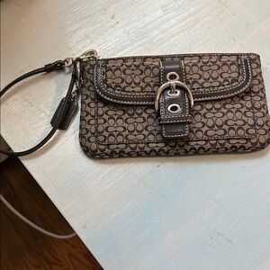Coach Tan and Brown Signature Wristlet